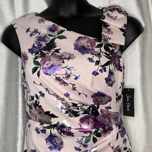 Jessica Howard Sleeveless Asymmetric Sheath  Dress Sz 12 Floral Shimmer Lined